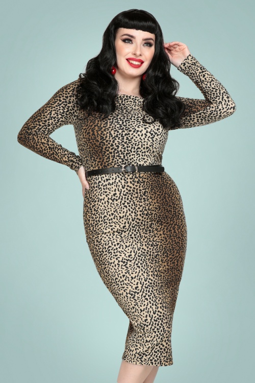 Collectif Clothing - Meg pencil jurk in leopard 2