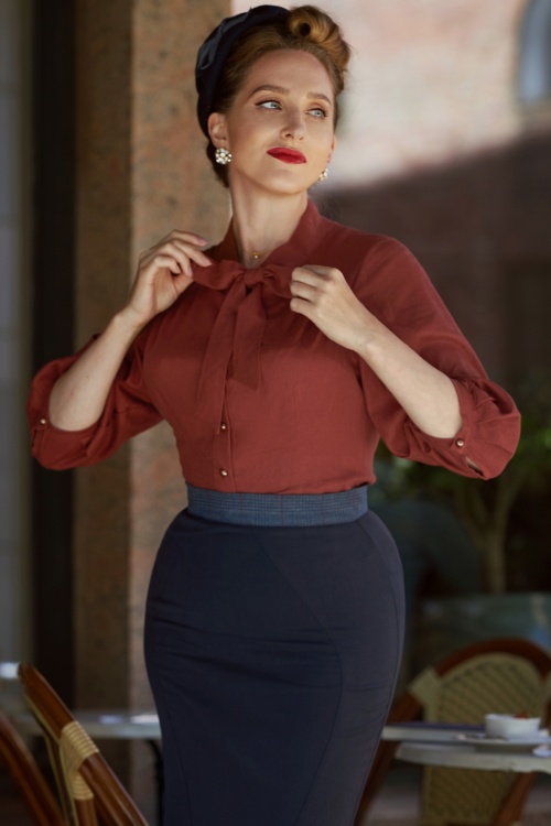 Miss Candyfloss - Kristin Amber Feminine stropdas blouse in brick