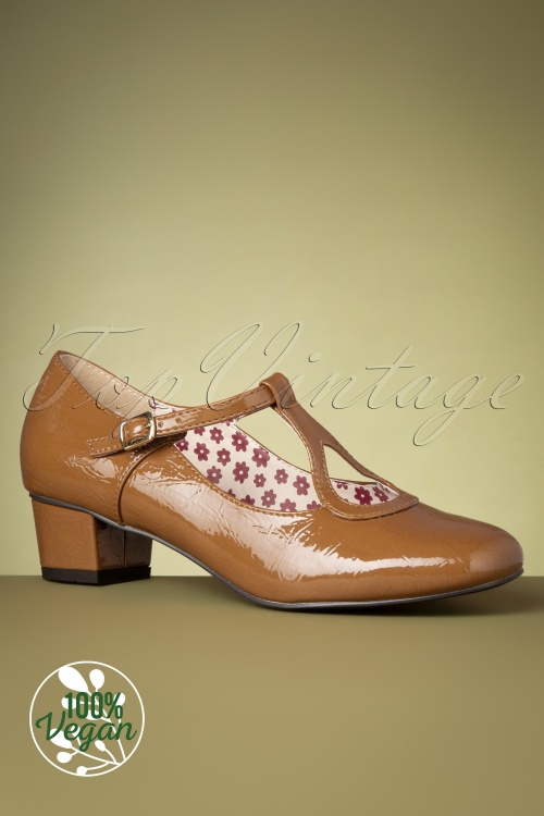 B.A.I.T. - 60s Fawn T-Strap Pumps in Toffee