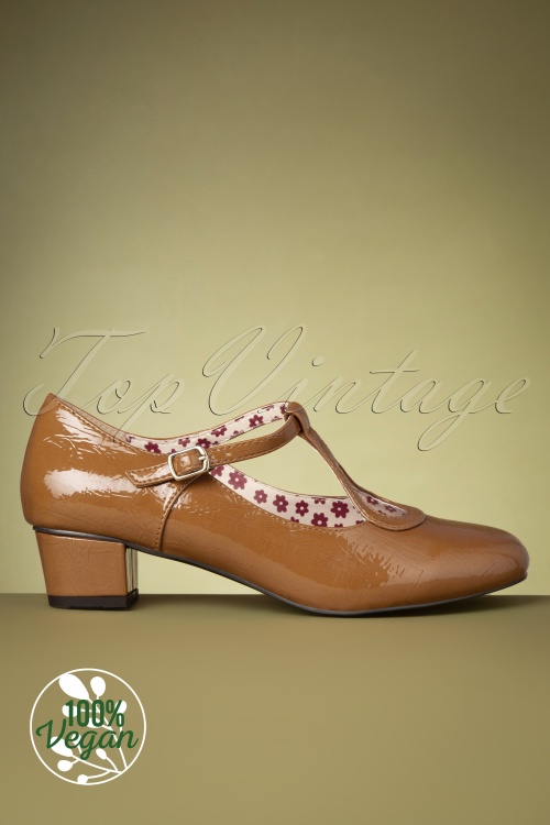 B.A.I.T. 60s Fawn T-Strap Pumps in Toffee