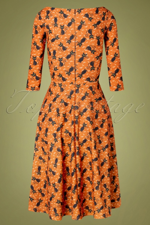 Vintage Chic for Topvintage - Izabella Halloween Cat swing jurk in oranje 4