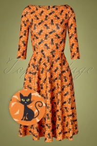 Vintage Chic for Topvintage - Izabella Halloween Cat swing jurk in oranje