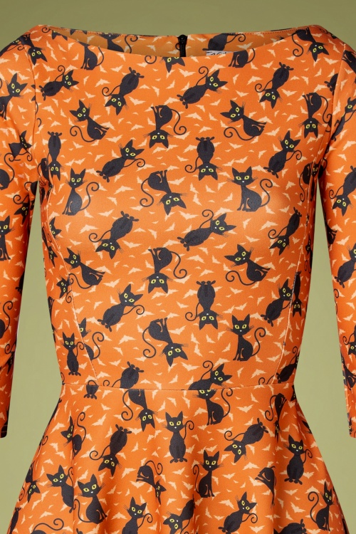 Vintage Chic for Topvintage - Izabella Halloween Cat Swing Dress Années 50 en Orange 2