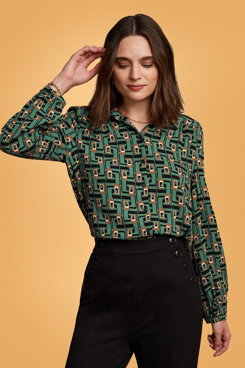 King Louie - Carina Cameo blouse in dennengroen 2