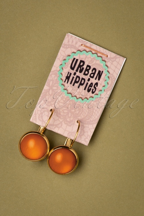 Urban Hippies - Boucles d'Oreille Plaquées Or Dot Années 60 en Orange d'Automne 2
