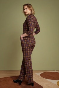 King Louie - 60s Olive NY Check Jumpsuit in Merlot Brown 2
