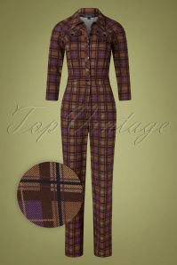 King Louie - 60s Olive NY Check Jumpsuit in Merlot Brown 3