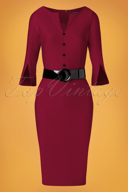 Glamour Bunny Business Babe - Gabrielle Pencil Dress in Burgundy 4