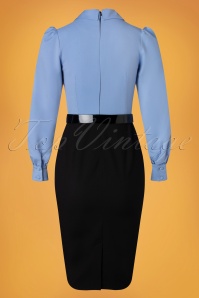 Glamour Bunny Business Babe - Hayworth Pencil Dress in Sky Blue and Black 7