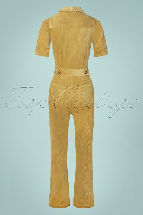 King Louie - 70s Garbo Zip Jumpsuit Corduroy in Mustard Gold 3