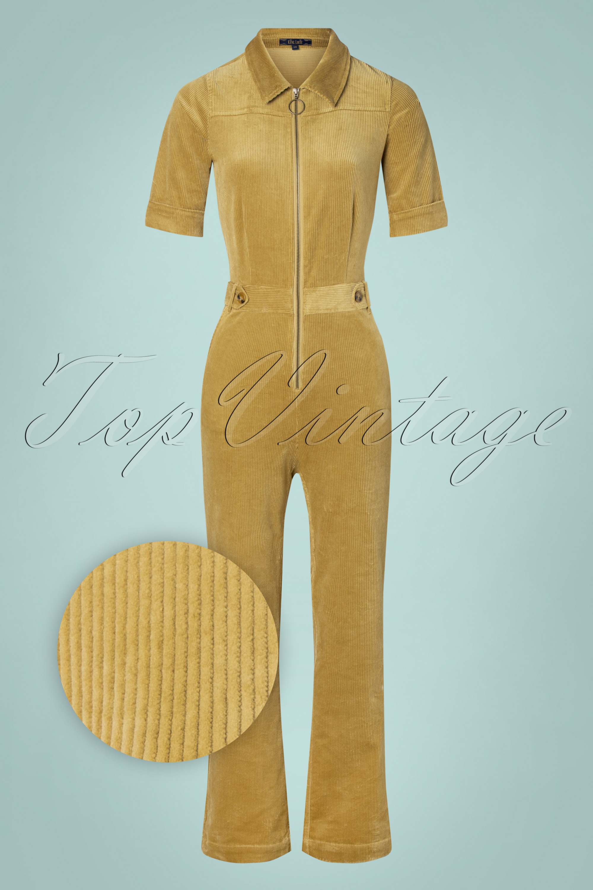 King Louie - Garbo Zip Jumpsuit Corduroy in mosterdgoud 2