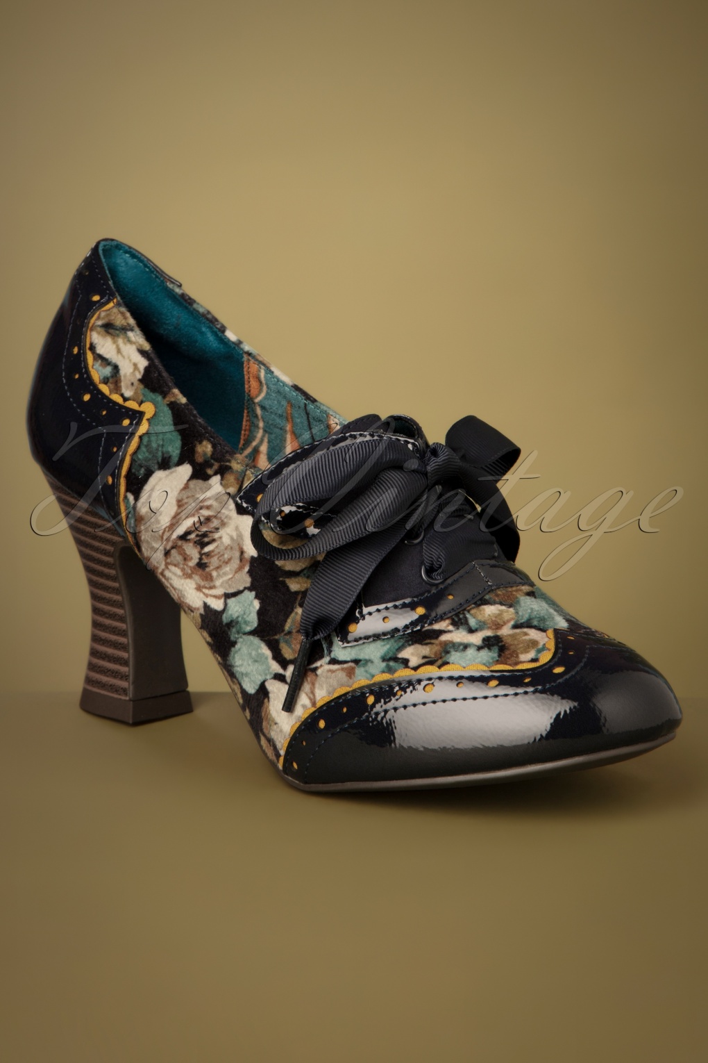40s Daisy Floral Booties in Night Blue