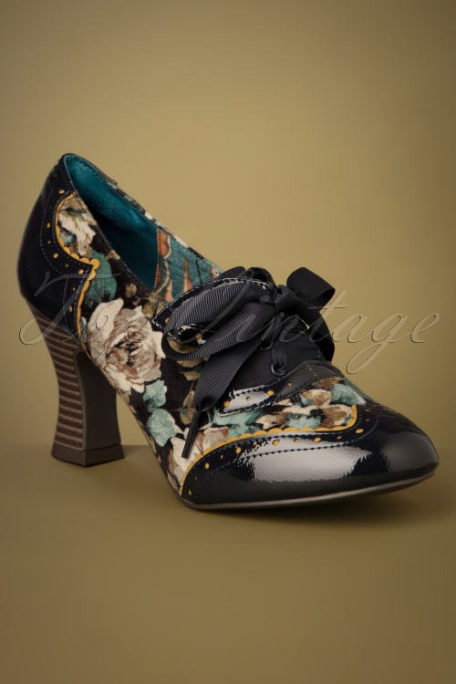 Ruby Shoo - 40s Daisy Floral Booties in Night Blue