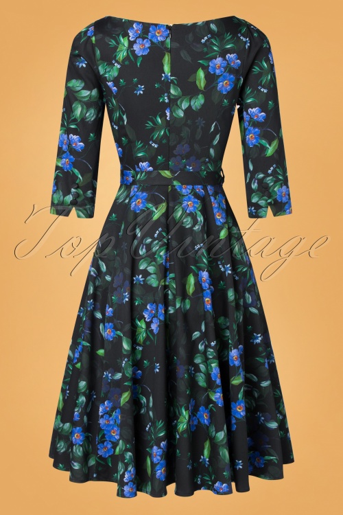 Hearts & Roses - Blue Flax Flowers swing jurk in zwart en blauw 4