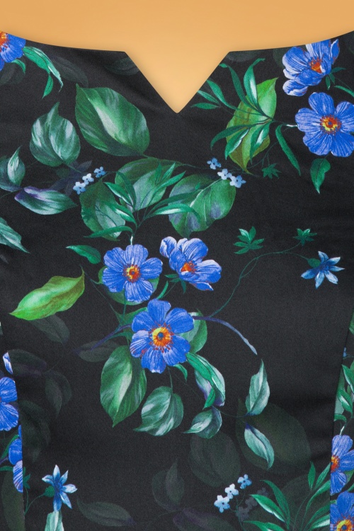 Hearts & Roses - Blue Flax Blumen Swing Kleid in Schwarz und Blau 6