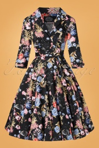 Hearts & Roses - 50s Flora Flowers Dress in Black 3