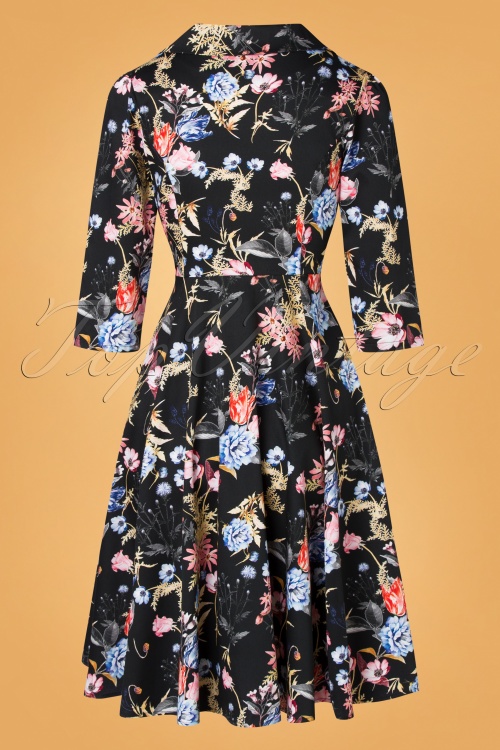 Hearts & Roses - 50s Flora Flowers Dress in Black 4