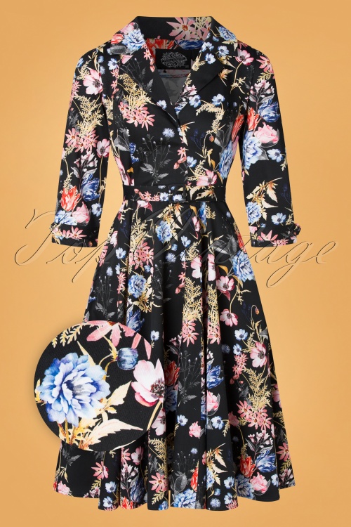 Hearts & Roses - 50s Flora Flowers Dress in Black 2