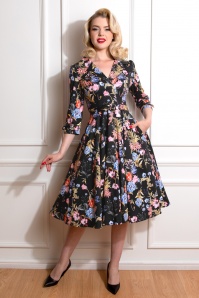 Hearts & Roses - 50s Flora Flowers Dress in Black