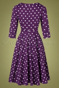 Hearts & Roses - 50s Sophia Swing Polkadot Dress in Purple and White  4