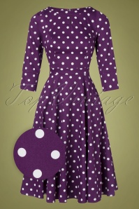 Hearts & Roses - 50s Sophia Swing Polkadot Dress in Purple and White  2