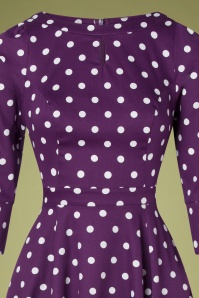 Hearts & Roses - 50s Sophia Swing Polkadot Dress in Purple and White  5