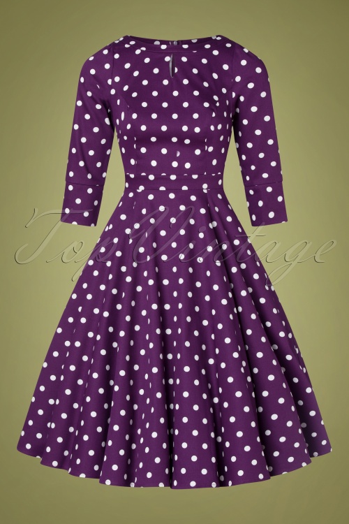 Hearts & Roses - 50s Sophia Swing Polkadot Dress in Purple and White  3