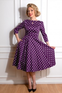 Hearts & Roses - 50s Sophia Swing Polkadot Dress in Purple and White 