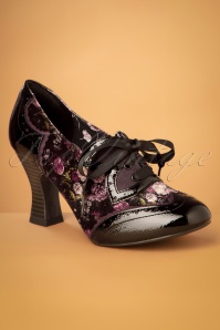 Ruby Shoo - 40s Daisy Floral Booties in Black