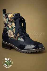 Ruby Shoo - 50s Sante Floral Boots in Navy