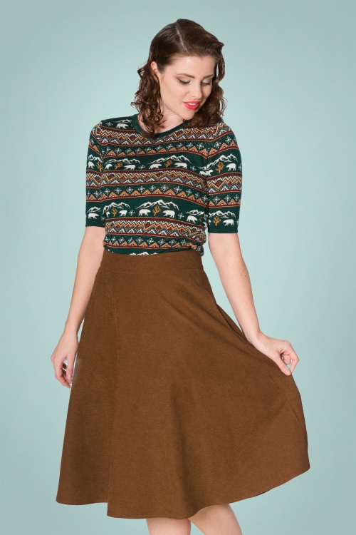 Banned Retro - 40s Sophisticated Lady Swing Skirt in Brown 2