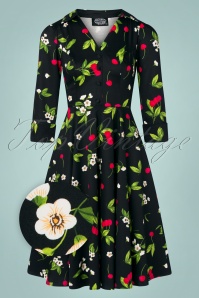 Hearts & Roses - 50s Natasha Cherry Swing Dress in Black 2
