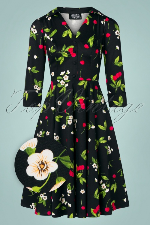 Hearts & Roses - Natasha Cherry swing jurk in zwart 2