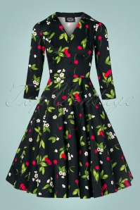 Hearts & Roses - 50s Natasha Cherry Swing Dress in Black 3
