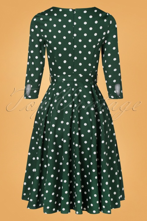 Hearts & Roses - 50s Olivia Swing Polkadot Dress in Green and White  7