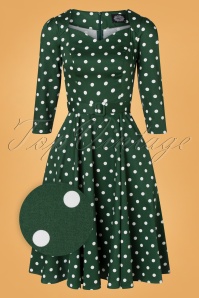 Hearts & Roses - 50s Olivia Swing Polkadot Dress in Green and White  3