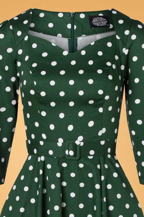Hearts & Roses - 50s Olivia Swing Polkadot Dress in Green and White  5
