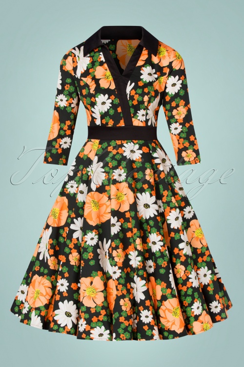 Hearts & Roses - Tessa Floral Swing Kleid in Grün und Orange 3