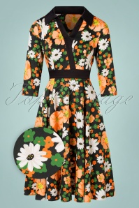 Hearts & Roses - Tessa Floral Swing Kleid in Grün und Orange 2