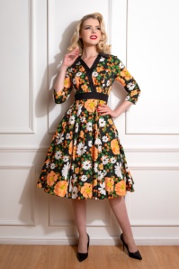 Hearts & Roses - Tessa Floral Swing Kleid in Grün und Orange