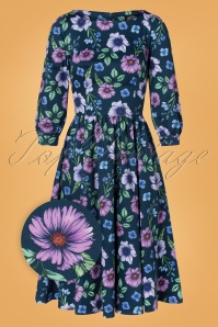 Hearts & Roses - 50s Maeve Floral Swing Dress in Blue 2