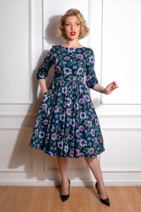 Hearts & Roses - 50s Maeve Floral Swing Dress in Blue