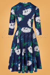 Hearts & Roses - Gloria Floral Swing Dress Années 50 en Bleu 4
