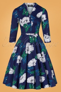 Hearts & Roses - Gloria Floral Swing Dress Années 50 en Bleu 3