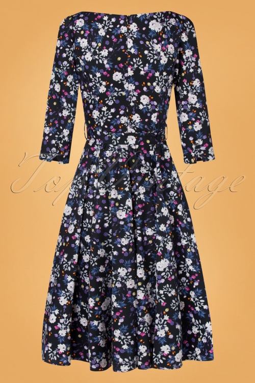 Hearts & Roses - 50s Femmie Floral Swing Dress in Black and Purple 4