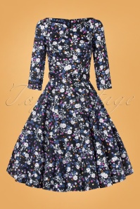 Hearts & Roses - 50s Femmie Floral Swing Dress in Black and Purple 3
