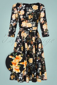 Hearts & Roses - 50s Eleanor Floral Swing Dress in Black 2