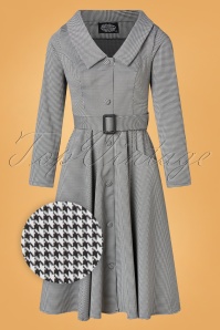 Hearts & Roses - 50s Mae Houndstooth Swing Dress in Grey 2