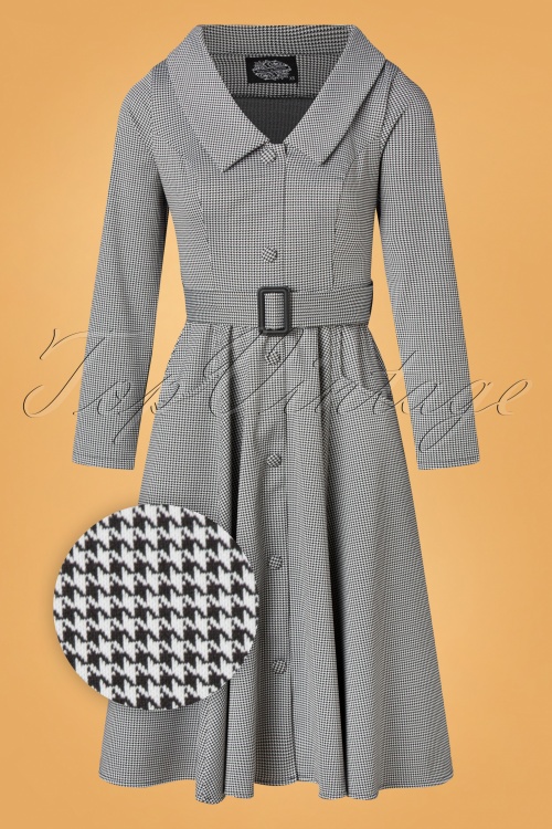 Hearts & Roses - Mae Houndstooth Swing Dress Années 50 en Gris 2