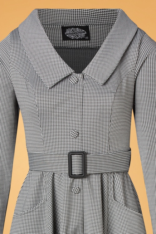 Hearts & Roses - 50s Mae Houndstooth Swing Dress in Grey 4